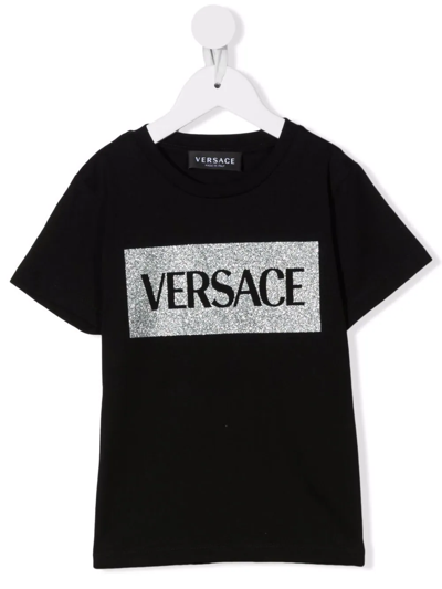 Versace Kids' Logo-print Cotton T-shirt In Black