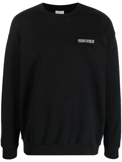 Marcelo Burlon County Of Milan Logo-embroidered Organic Cotton Sweatshirt In Black