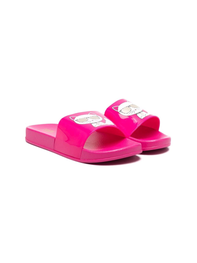 Karl Lagerfeld Teen Graphic-print Open-toe Slides In Pink