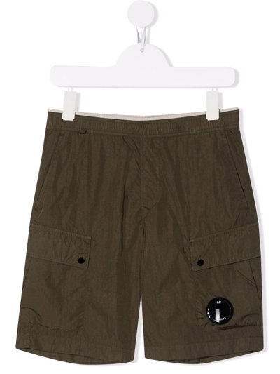 C.p. Company Kids' Logo-plaque Cargo Shorts In Green