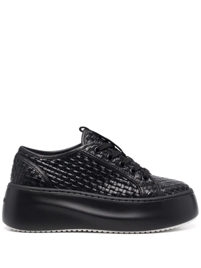 Vic Matie Woven-design Leather Sneakers In Black