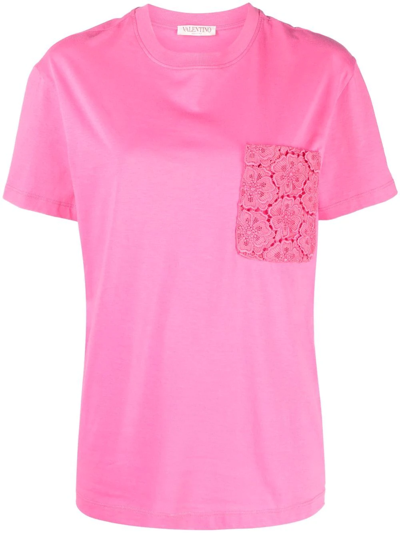 Valentino Lace-pocket Logo T-shirt In Pink