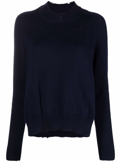 Maison Margiela Ripped-detail Knitted Jumper In Blue