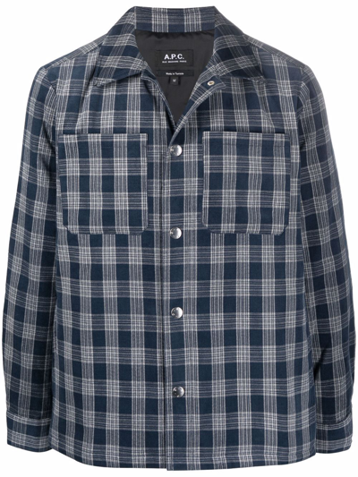 Apc Check-print Cotton Jacket In Blue