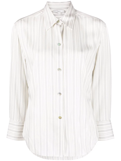 Vince Variegated Stripe Button-up Silk Blend Shirt In Off White