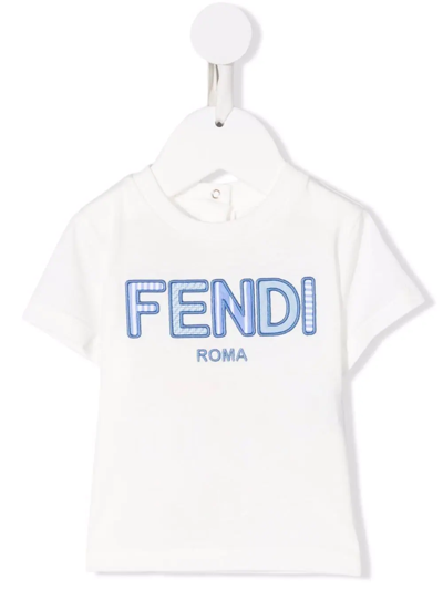 Fendi Babies' Embroidered-logo T-shirt In White