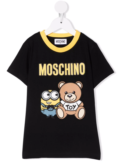 Moschino Kids' Teddy Bear X Minion 图案t恤 In Black