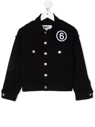 Mm6 Maison Margiela Teen Embroidered-number Denim Jacket In Nero