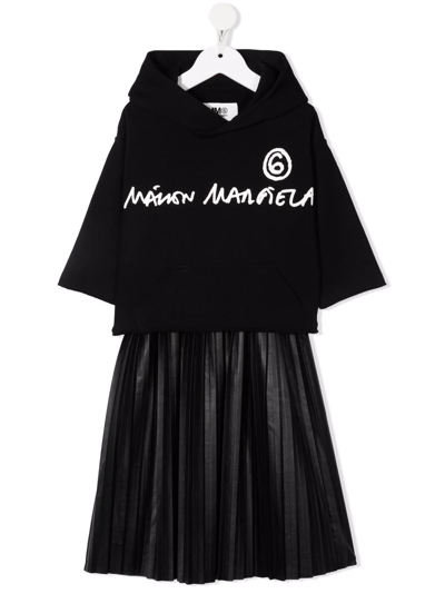 Mm6 Maison Margiela Kids' Logo印花二合一卫衣&连衣裙 In Black