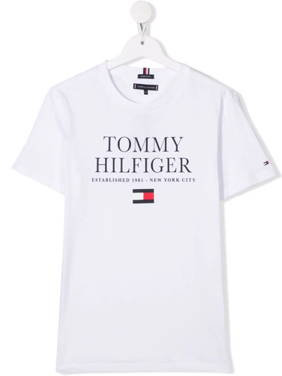 Tommy Hilfiger Junior Kids' Logo-print Organic-cotton T-shirt In White