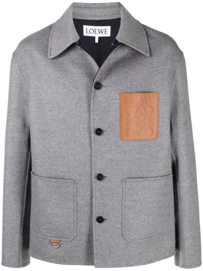Loewe Leather-trimmed Wool And Cashmere-blend Jacket In Grey