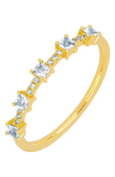 Ef Collection 14k Yellow Gold 5 White Quartz And Diamond Princess Stack Ring