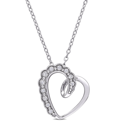 Amour 925-sterling Silverdiamond-accent Heart Pendant With Chain In White