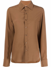 Saint Laurent Button-down Chemise Silk Top In Braun