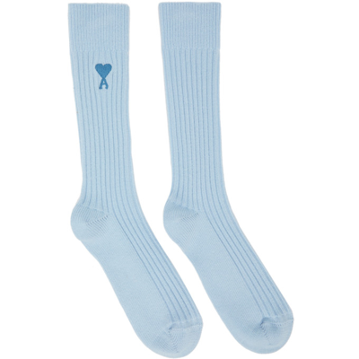 Ami Alexandre Mattiussi Logo-embroidered Ribbed Cotton-blend Socks In Blue