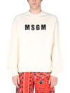 Msgm Logo Print Crew Neck Sweatshirt For Men In Neutral