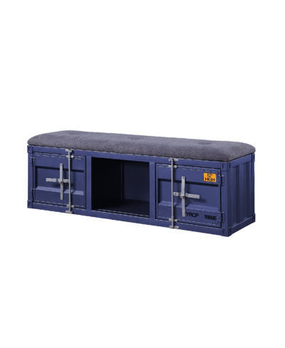 Acme Furniture Cargo Storage Bench In Gray Fabric And Blue