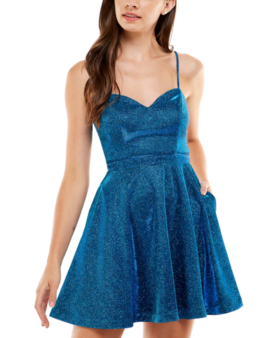 city studios juniors' metallic fit & flare dress City Studios Juniors' Metallic Fit & Flare Dress In Royal/teal