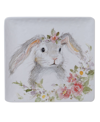 Certified International Sweet Bunny Square Platter In White/gray/pink/green/yellow