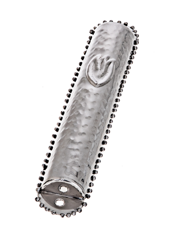 Classic Touch Mezuzah With Beaded Design In Silver - Tone