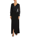 Nightway Petite Jacquard Faux-wrap Gown In Black