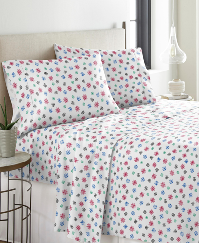 POINTEHAVEN BRIGHT SNOWFLAKE HEAVY WEIGHT COTTON FLANNEL SHEET SET, CALIFORNIA KING