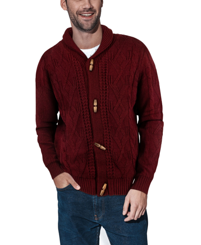 X-ray Shawl Collar Cable Knit Cardigan In Burgundy