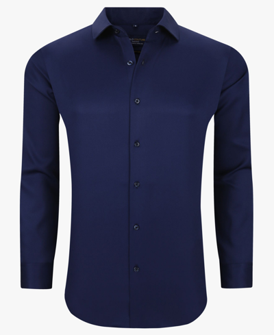 Suslo Couture Men's Solid Slim Fit Wrinkle Free Stretch Long Sleeve Button Down Shirt In Navy