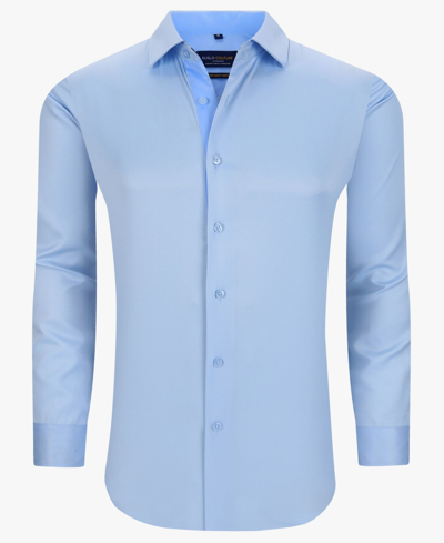Suslo Couture Men's Solid Slim Fit Wrinkle Free Stretch Long Sleeve Button Down Shirt In Sky Blue