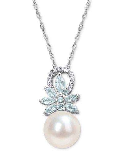 Macy's Pink Cultured Freshwater Pearl (9-1/2mm), Pink Sapphire (7/8 Ct. T.w.) & Diamond (1/20 Ct. T.w.) 17" In White