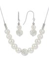 Macy's 2-pc. Set Cultured Freshwater Pearl (6-8mm) & Crystal Statement Necklace & Drop Earrings In Sterling In Silver