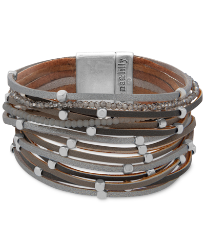 Lonna & Lilly Beaded Suede Multi-row Magnetic Bracelet In Grey