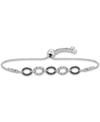 MACY'S BLACK DIAMOND (1/10 CT. T.W.) & WHITE DIAMOND (1/20 CT. T.W.) OVAL LINK BOLO BRACELET IN STERLING SI