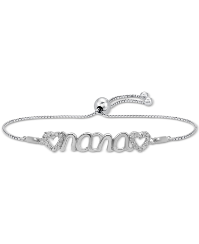 Macy's Diamond Nana Heart Bolo Bracelet (1/6 Ct. T.w.) In Sterling Silver Or Sterling Silver & 14k Gold-pla