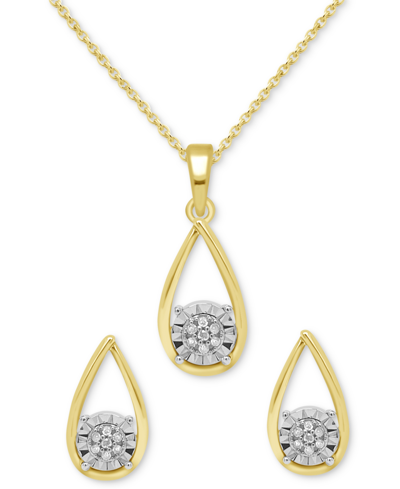 Macy's 2-pc. Set Diamond Teardrop Pendant Necklace & Matching Stud Earrings (1/6 Ct. T.w.) In Sterling Silv In Gold Plated Sterling Silver