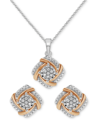 Macy's 2-pc. Set Diamond Swirl Pendant Necklace & Matching Stud Earrings (1/6 Ct. T.w.) In Sterling Silver In Sterling Silver Rose Gold Plate