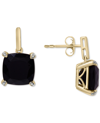 Macy's Onyx & Diamond Accent Drop Earrings In 14k Gold-plated Sterling Silver In Gold Over Silver