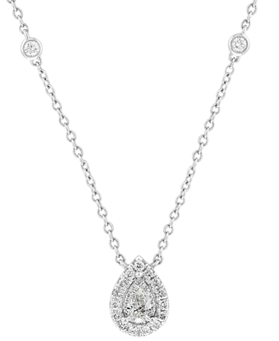 Effy Collection Effy Diamond Pear Halo 18" Pendant Necklace (3/8 Ct. T.w.) In 14k White Gold