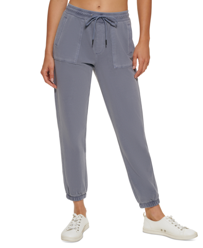 Calvin Klein Performance Women's Garment Dye Smocked Waist Joggers In Steel