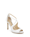 Jewel Badgley Mischka Women's Jonna Crisscross Peep Toe Evening Sandals In White Glitter