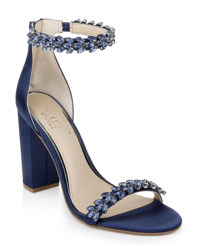 Jewel Badgley Mischka Women's Mayra Block-heel Evening Sandals Women's Shoes In Navy Satin