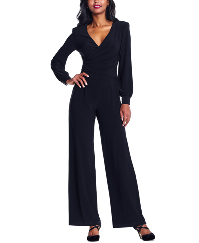 Adrianna Papell V-neck Wrap-style Jumpsuit In Black
