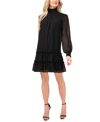 Cece Tiered Mock Neck Long Sleeve Shift Dress In Rich Black