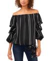 Vince Camuto Stripe Balloon Sleeve Off The Shoulder Blouse In Rich Black
