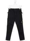 Stone Island Kids Black Cargo Trousers With Logo Patch In Blue