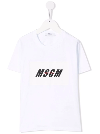 Msgm Kids' Logo-print Short-sleeved T-shirt In White