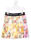 Msgm Multicolored Pleated Skirt With Floral Print In Pink