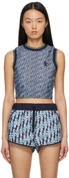 Moncler Abstract-pattern Cropped Tank Top In 71n Blue