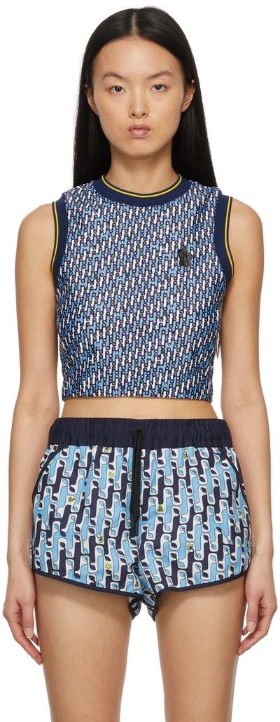 Moncler Abstract-pattern Cropped Tank Top In Navy