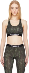 VETEMENTS BLACK & GREEN CODE PRINT SPORTS BRA